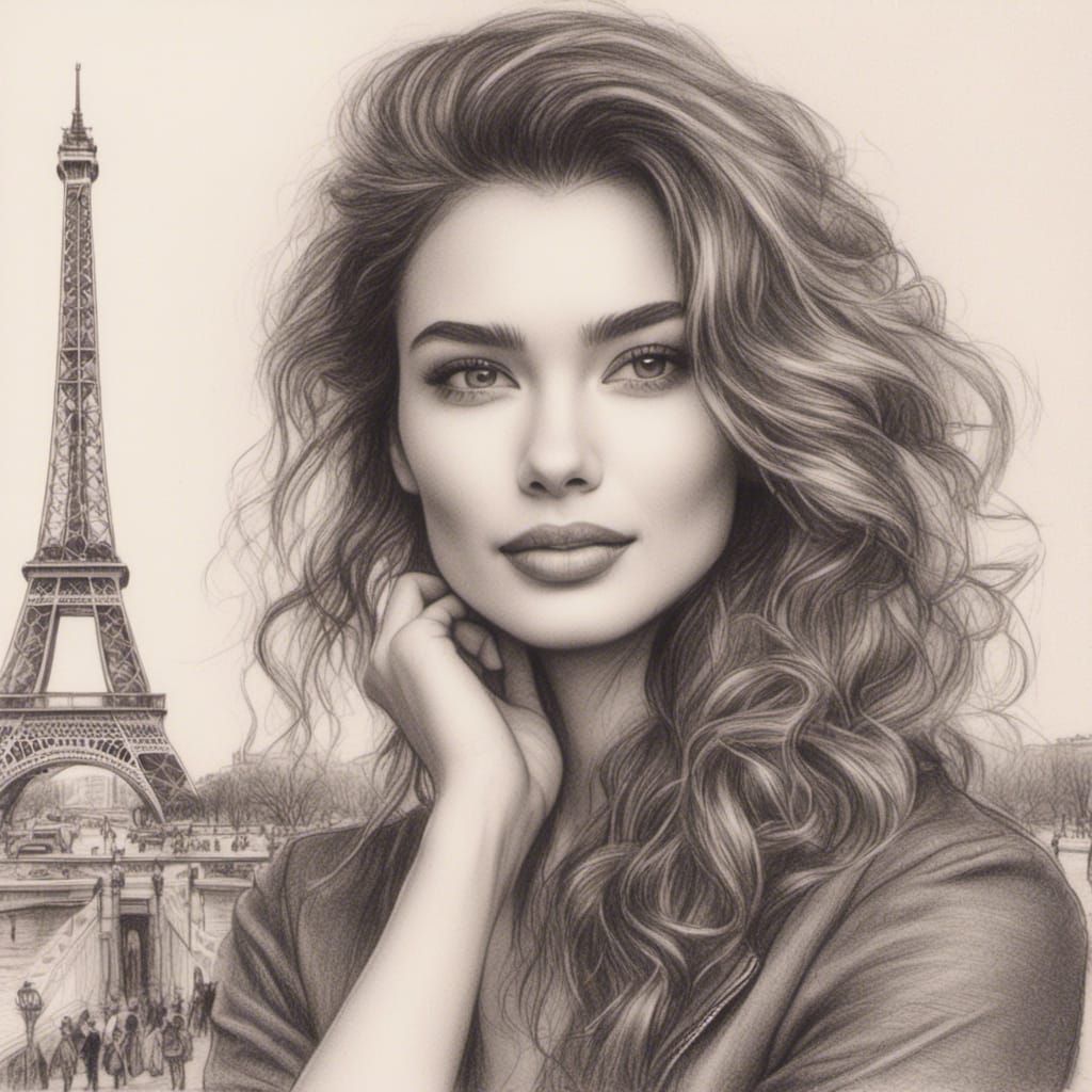 <lora:Pencils and crayons:1.0> Pencils and coloured crayon portrait of a beautiful woman in paris
