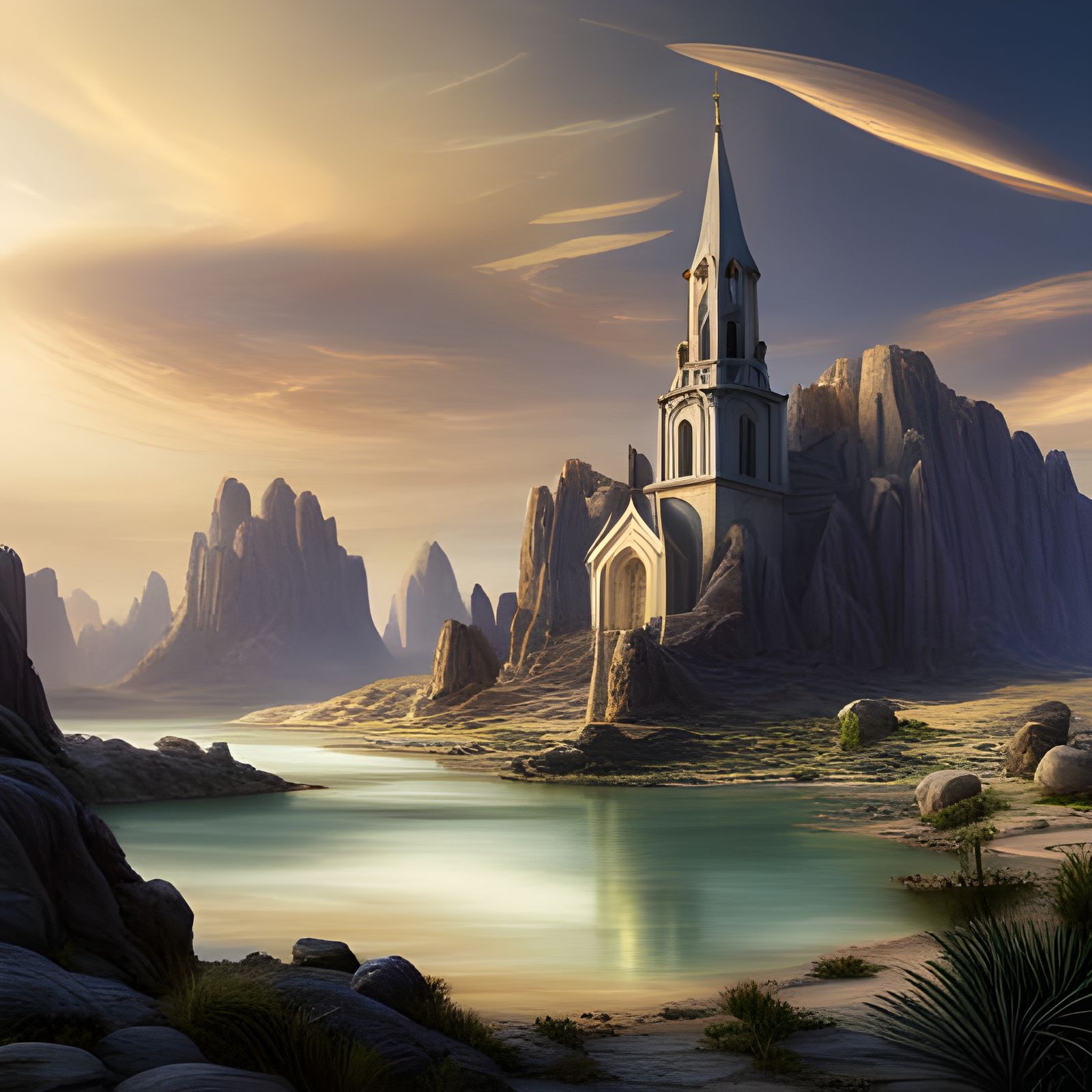 Church in the desert lake