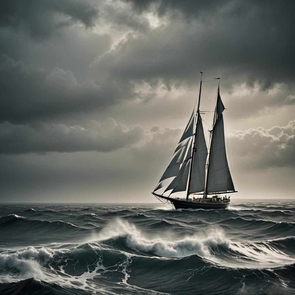Yacht Sails on Open Sea: Hyperrealistic Maritime Art