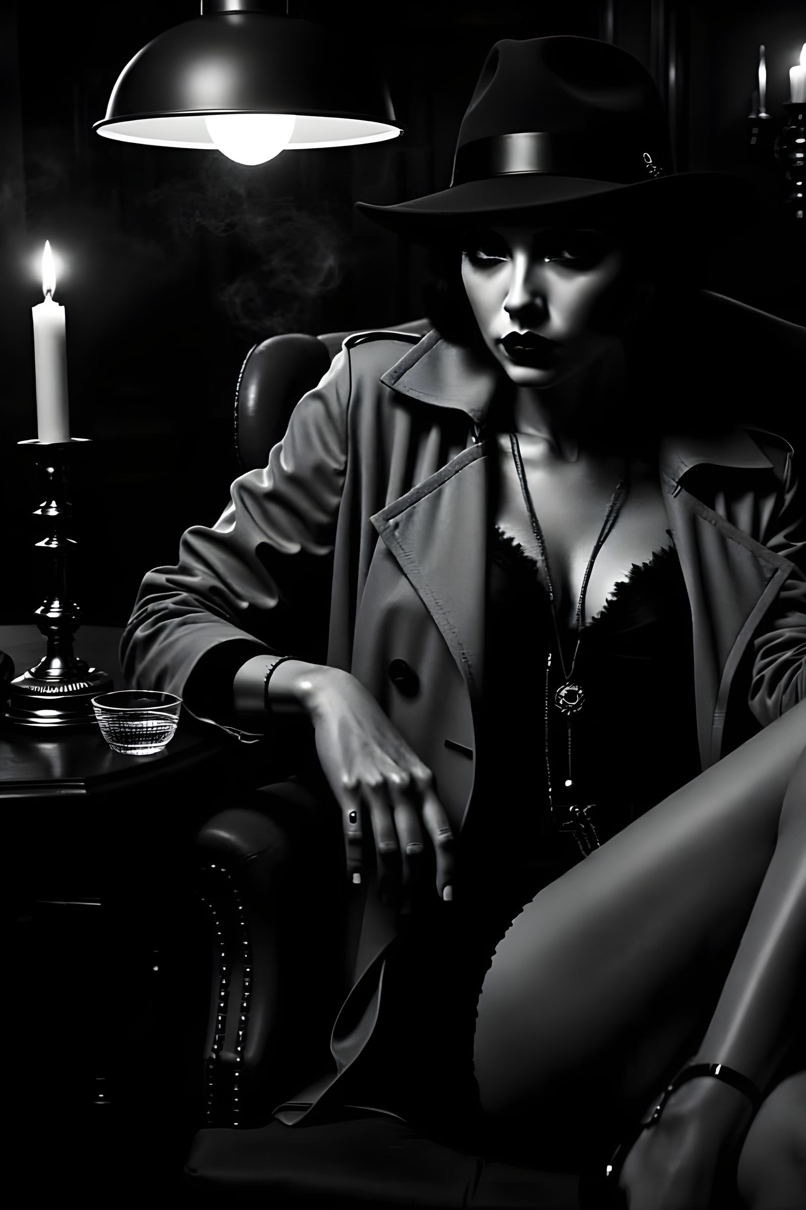 Seductive 1920s Femme Fatale in Noir Lighting