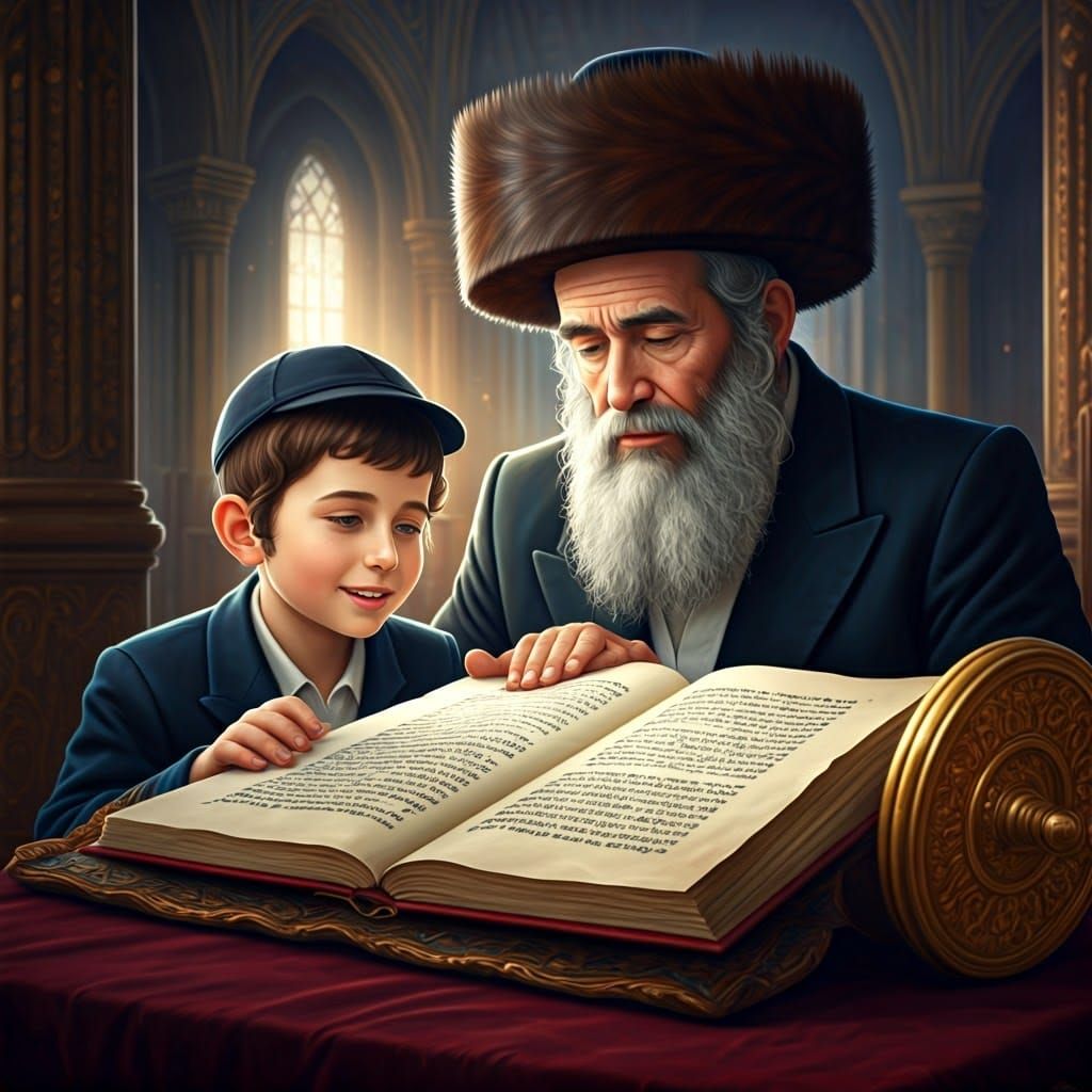 Ultra-Orthodox Father and Son Studying Torah
