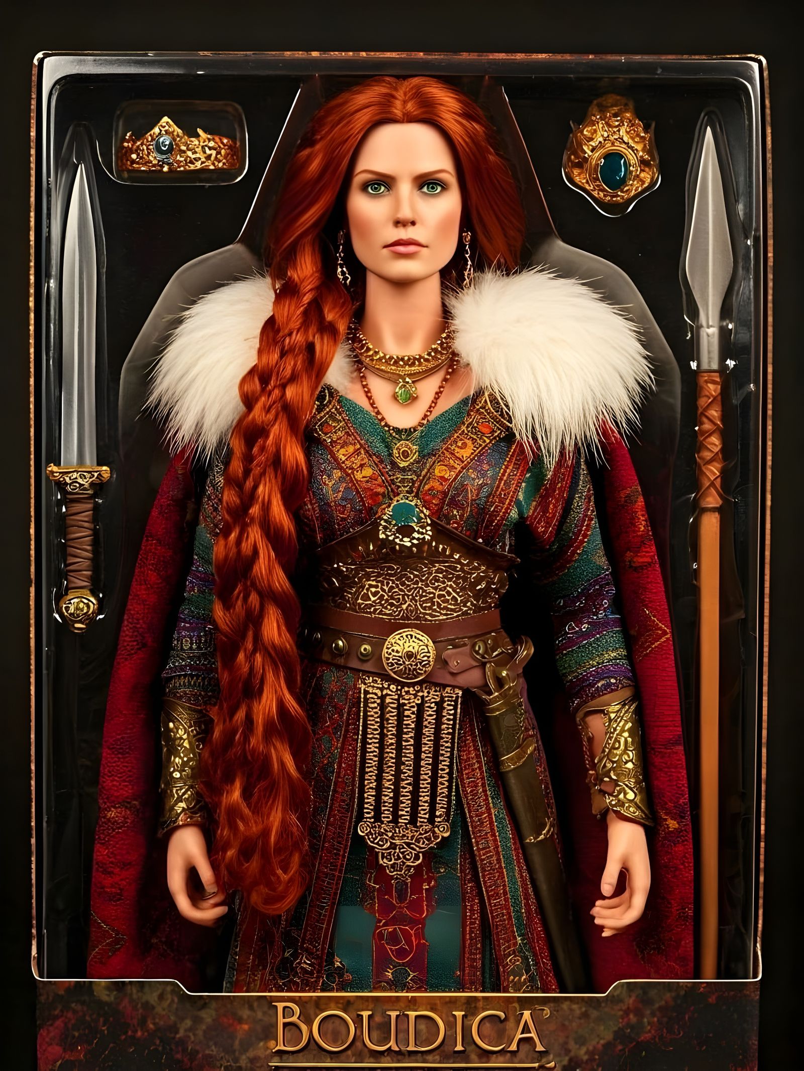 Queen Boudica action figure with sword, crown, armlet and spear accessories  by @Gary Murakami