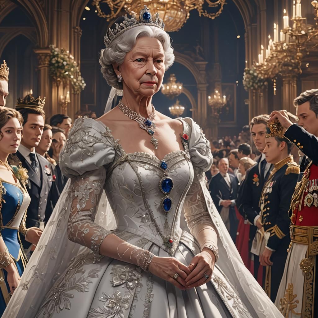 The Queen of England at a ball