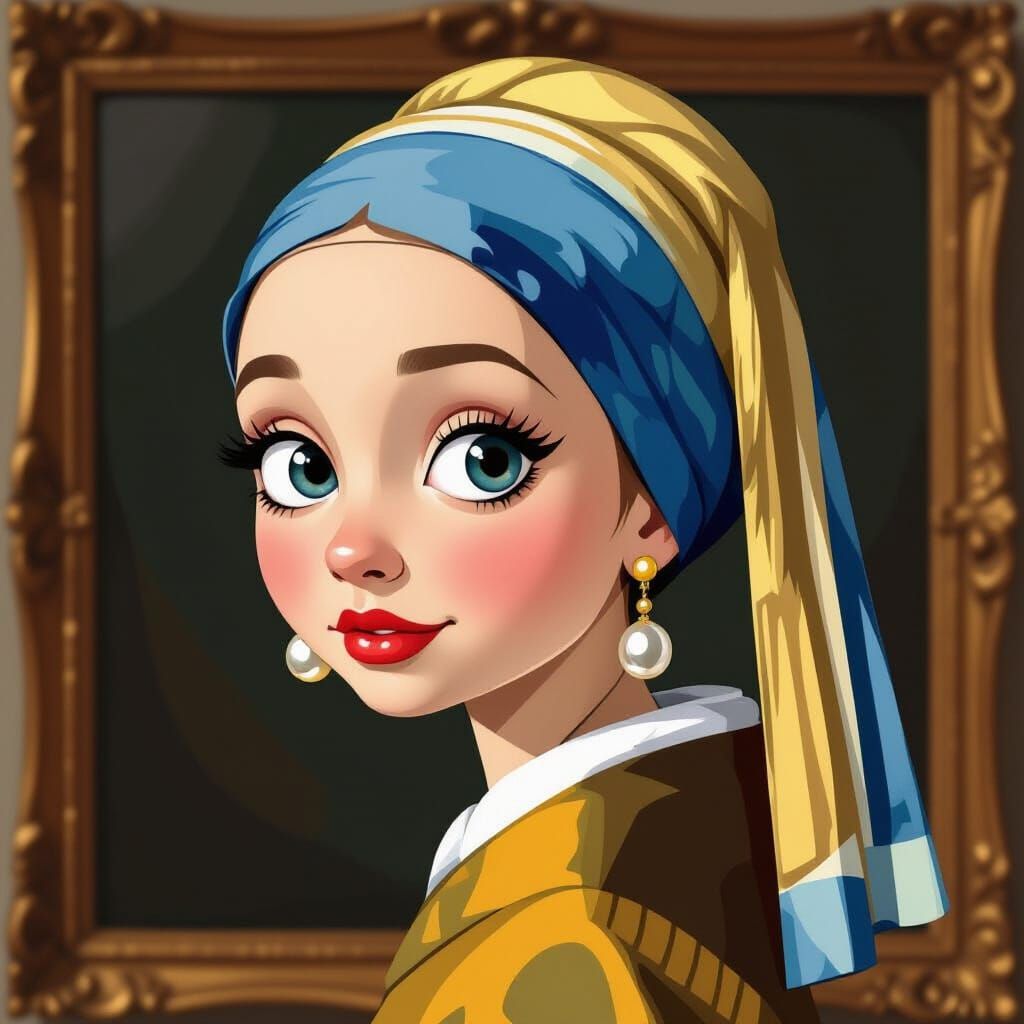 Cute carucature The Girl with Pearl Earrings  by @JC lost land