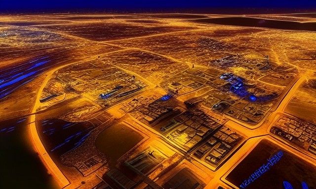 Aerial view of Modern Uruk at night if Sumerians never collapsed - AI ...