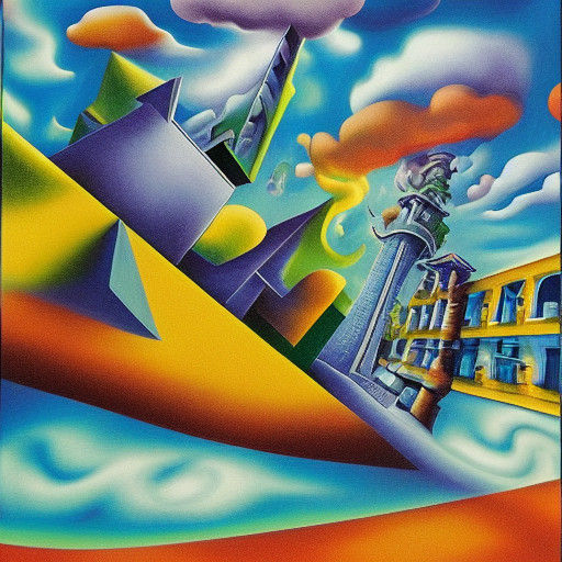 Surrealist Masterpiece: Vibrant Vortex and Distorted Skyscra...