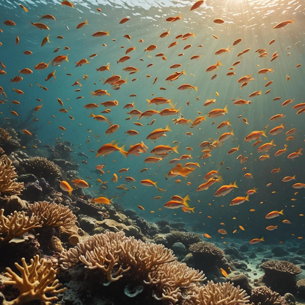 Sunlit Coral Reef with Fish in Cinematic Style