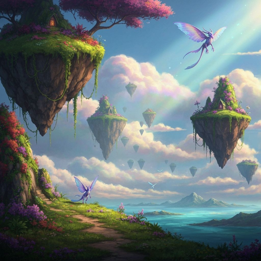 Floating Fantasy Islands in Dreamlike Landscape