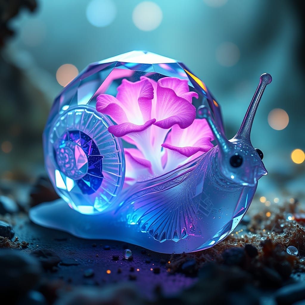 Bioluminescent Crystal Snail in a Fantasy Setting