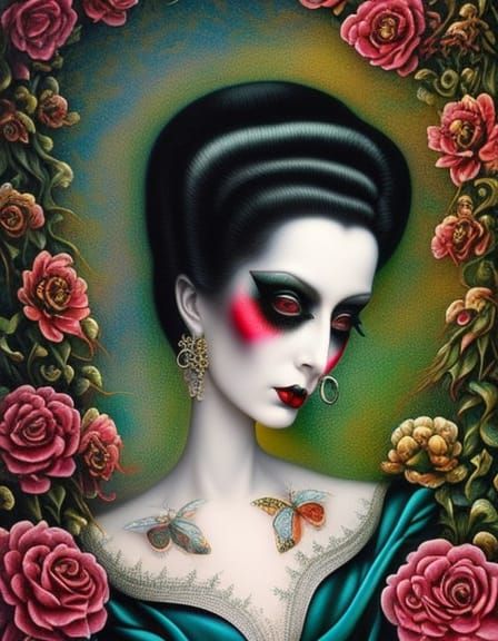 Victorian Tattooed Mistress in Surreal Rococo Art