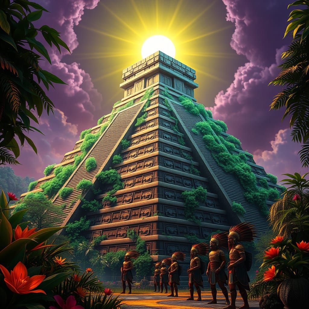 Ancient Aztec Pyramid Radiates Ethereal Glow in Vi... - AI Art