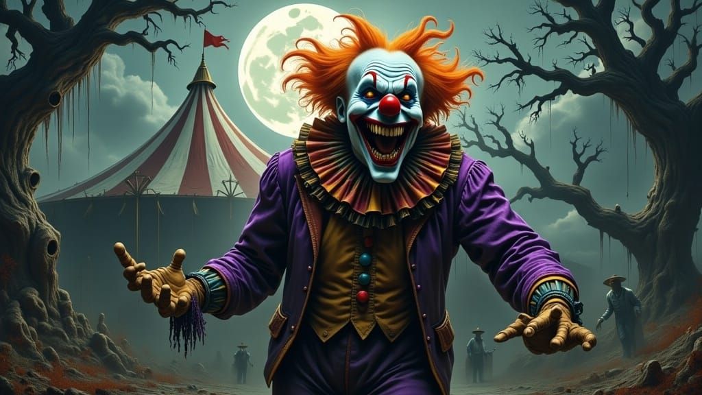  <lora:Clown:1.0>epic eerie creepy scary circus clown