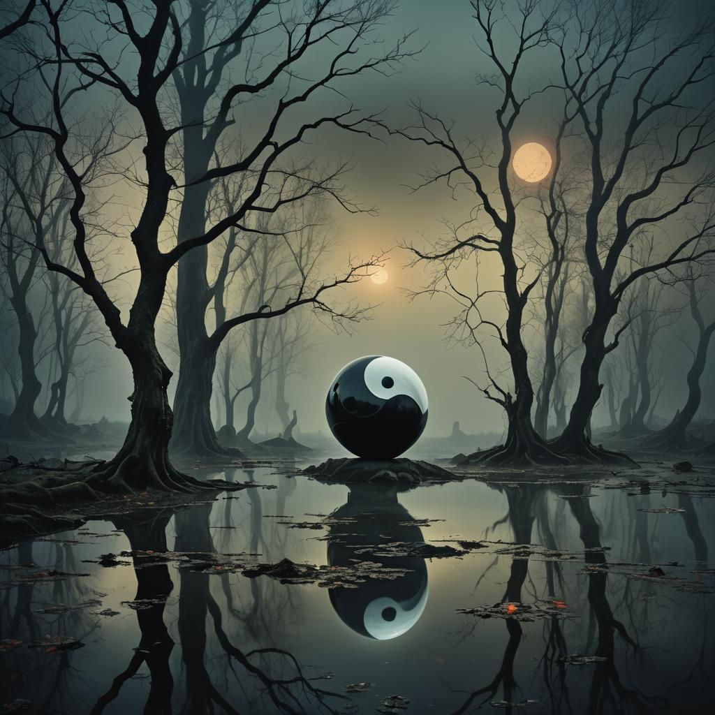 ying yang, gloomy, Art Hoe, Artwork, long shot, Unreal Engin...