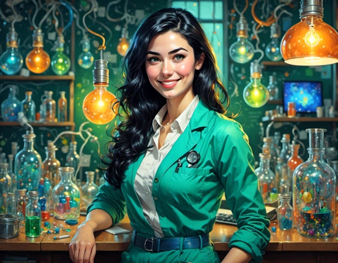 A portrait of female scientist <lora:Vivid Femme Faces:1.0> 