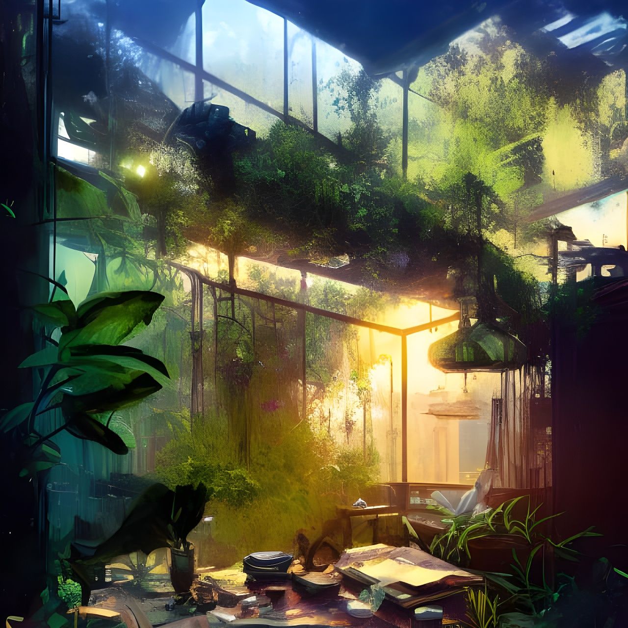 My cosy overgrown room in the art bunker  by @Lapinator