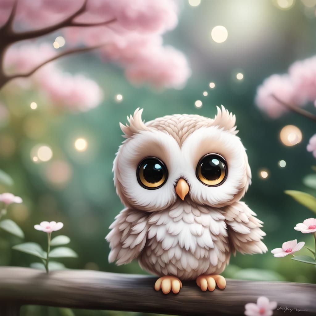CHIBI CUTE OWL FLUFY| BIG BIG galaxy eyes on a garden | BIG ...