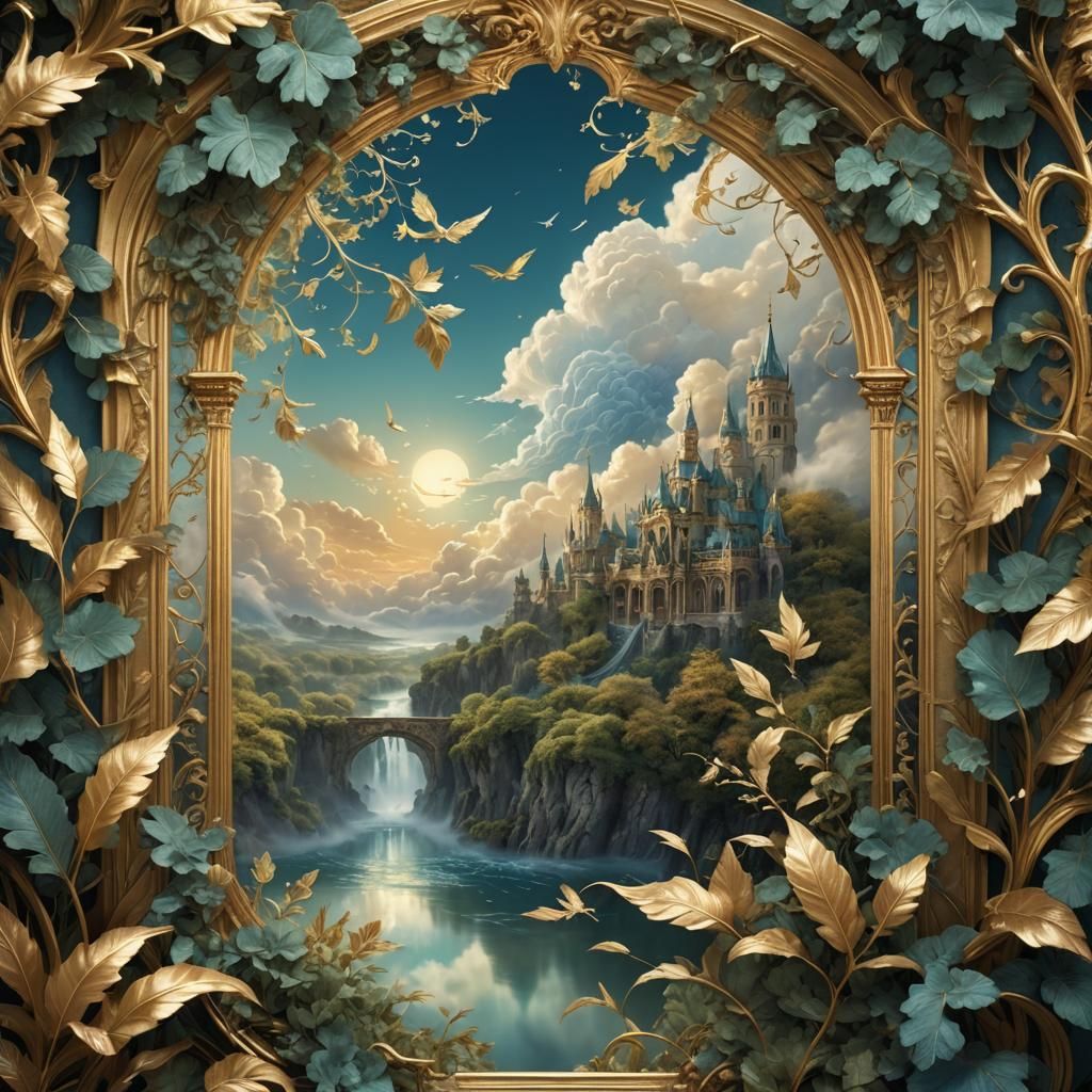 Ornate Gold Frame with Delicate Fantasy Background