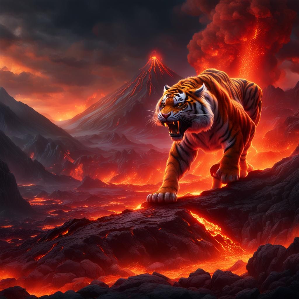 Magma tiger in a volcano