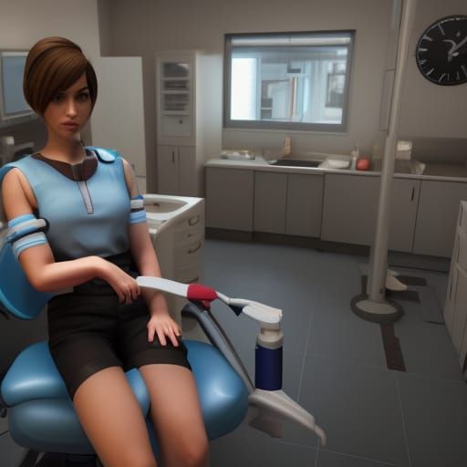 "Jill Valentine- is at the dentist- getting an cleaning "