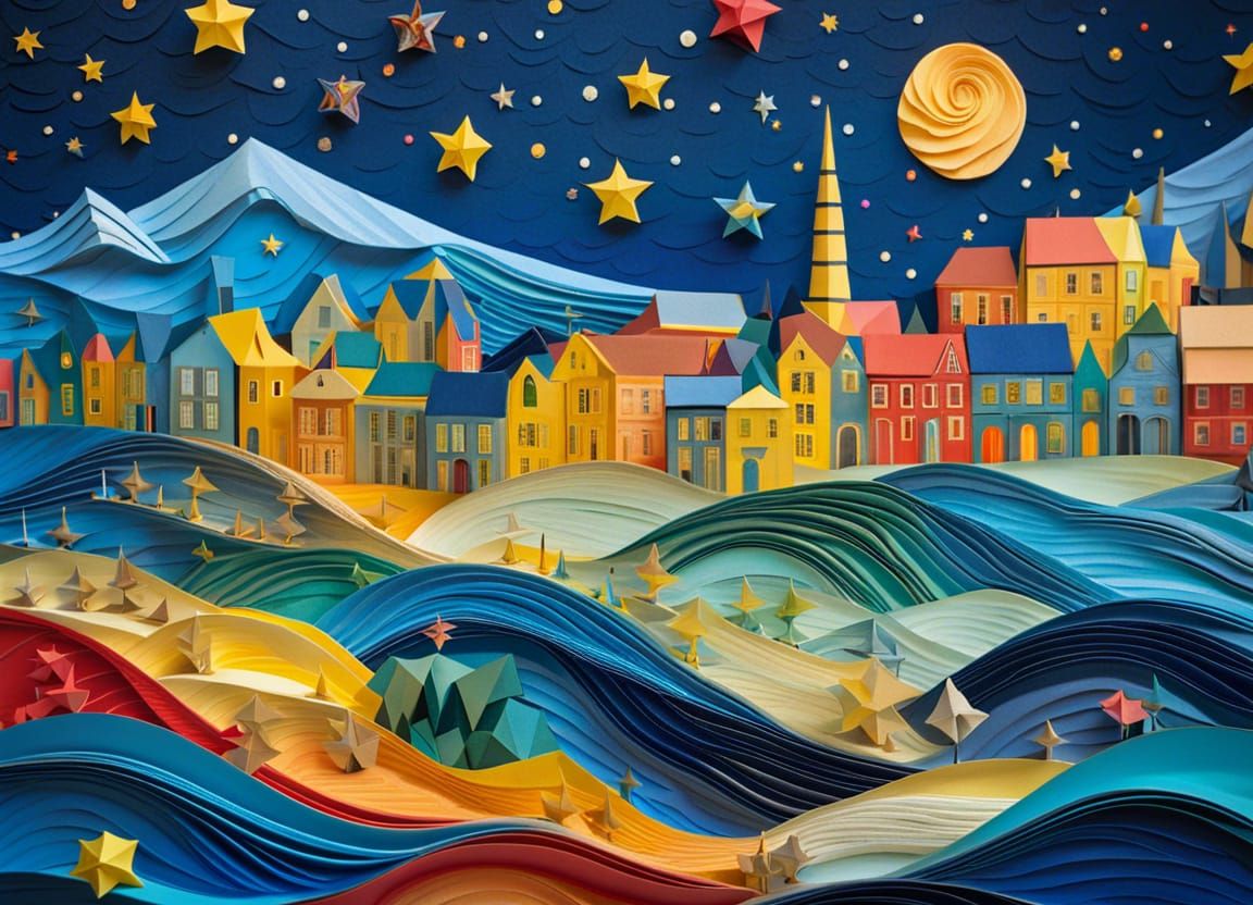 One Starry Night in Papertown  by @zHanXV