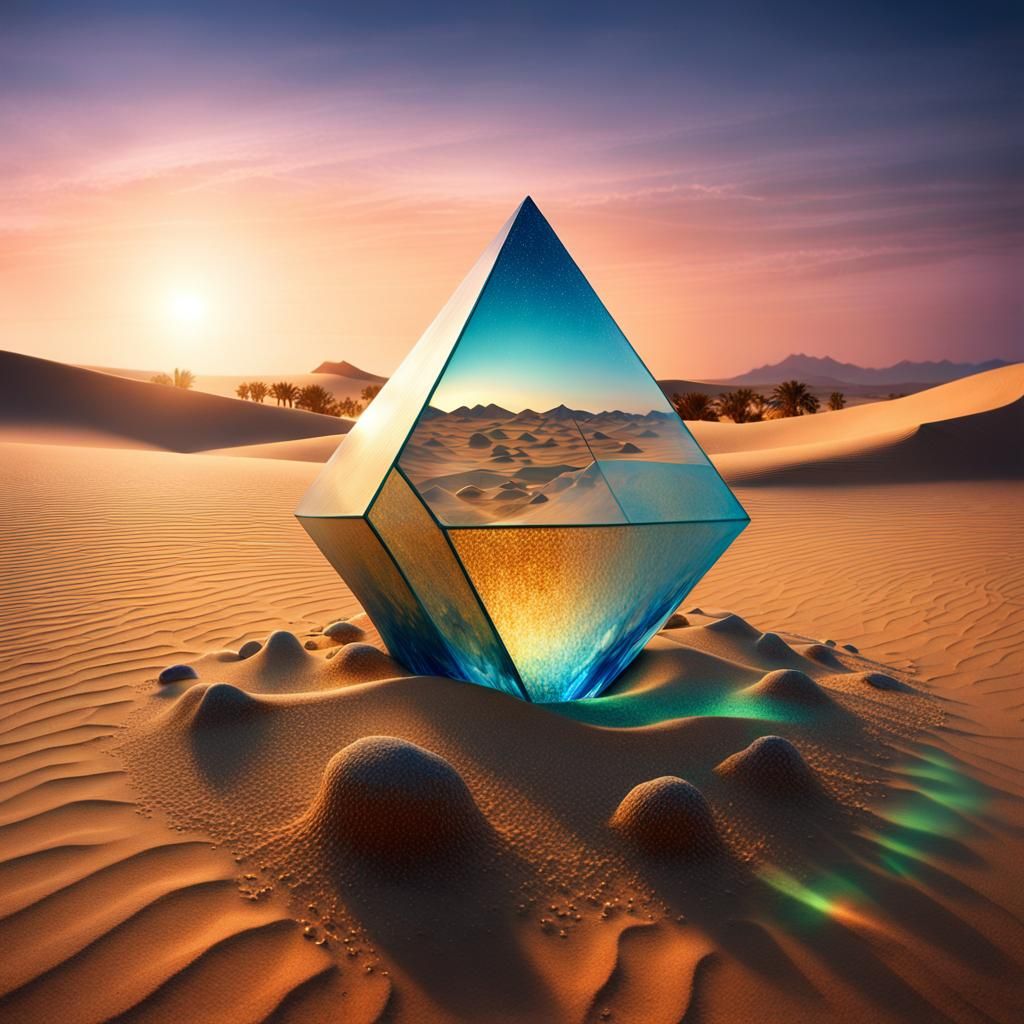 Twilight Oasis: Glass Sculpture at Sunset