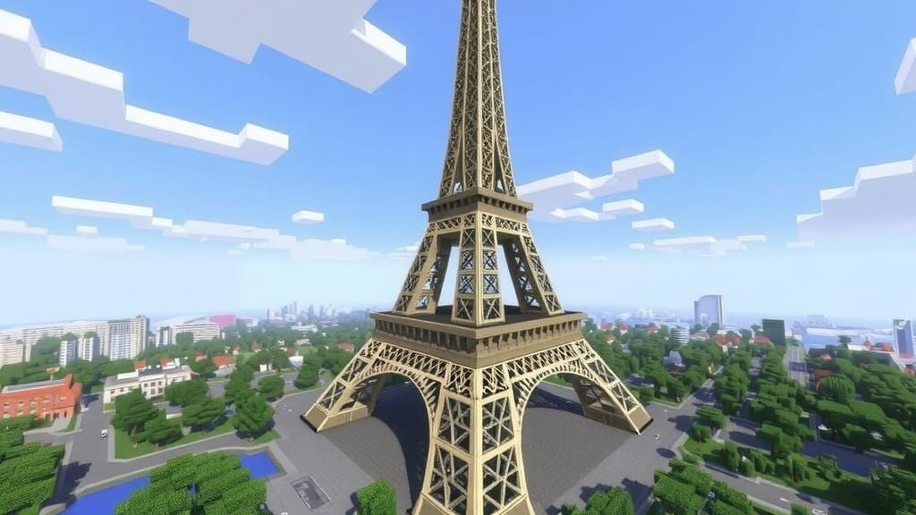 Eiffel Tower built in Minecraft Video hame  by @Pirate Queen Jo 