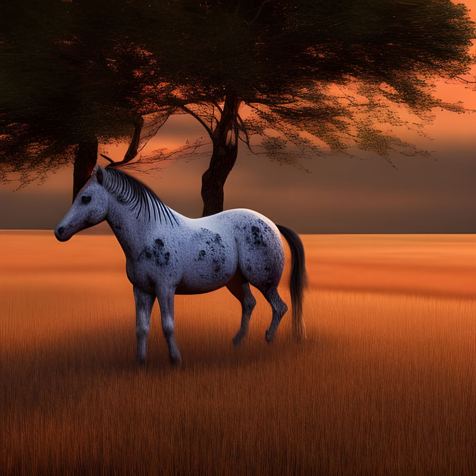 Paint horse at sunset 2