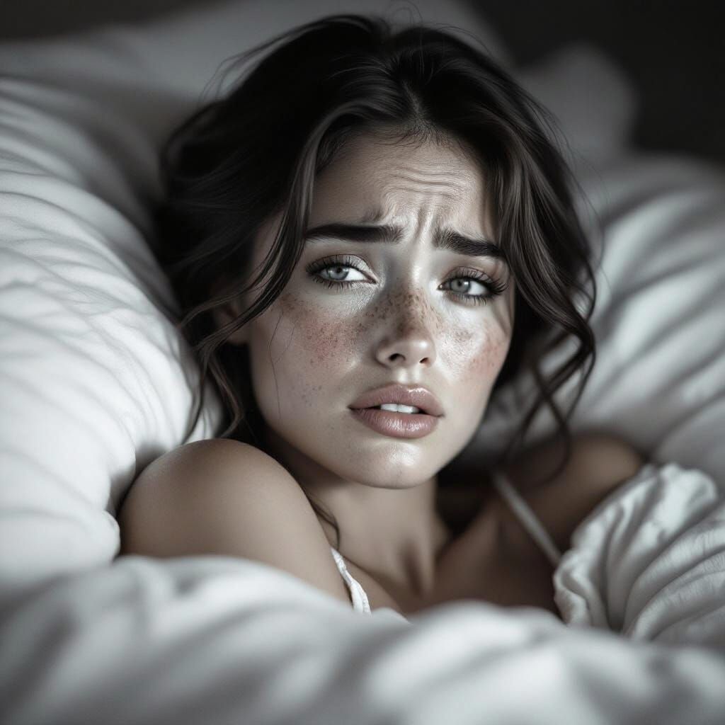 Pained Young Woman Crying in Dramatic Black and White Photo