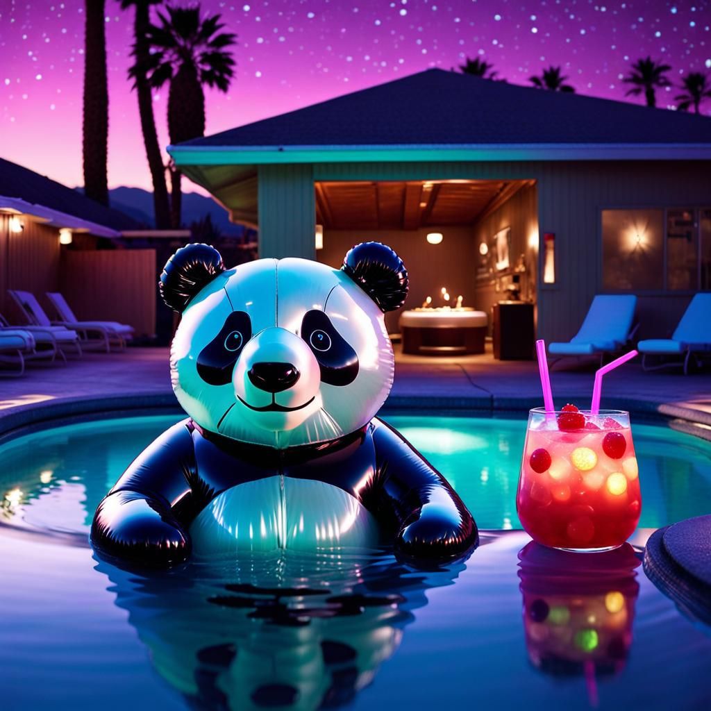 Chillin' at the Motel Pool ✌🐼🍹  by @lawrencelot