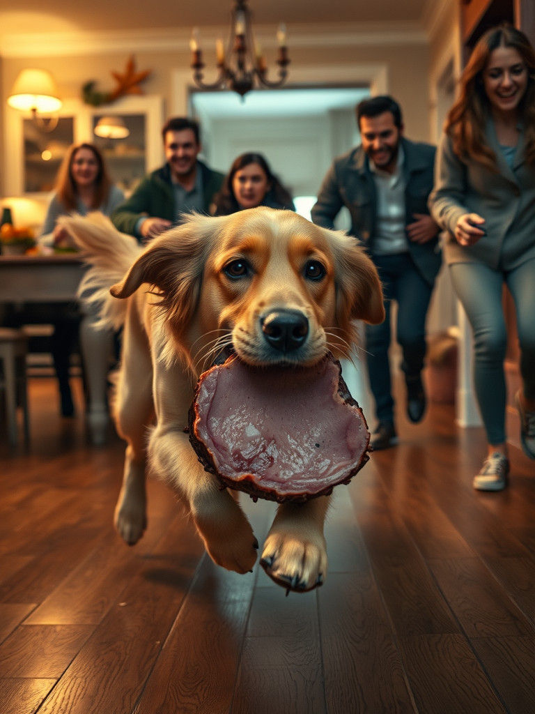 Stealing a Little Ham from the Thanksgiving Dinner  by @LongmaRyu