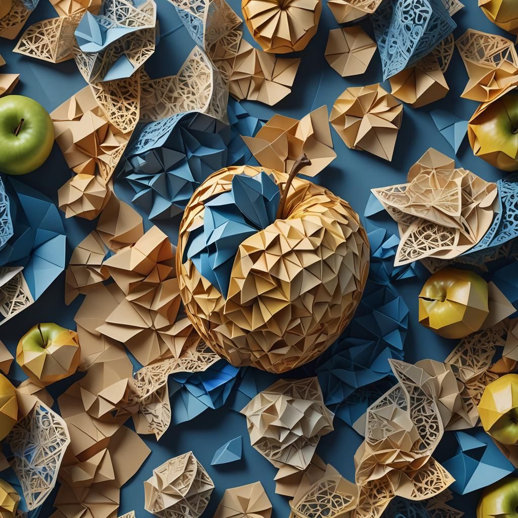 Origami Apple: A Detailed Matte Painting