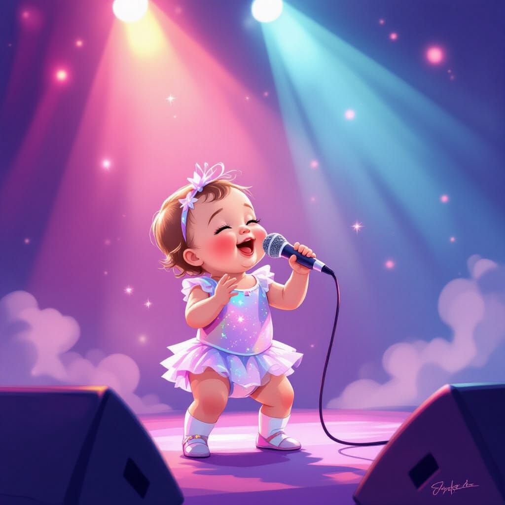 Baby Sings Sparkly at Concert with Magical Lights
