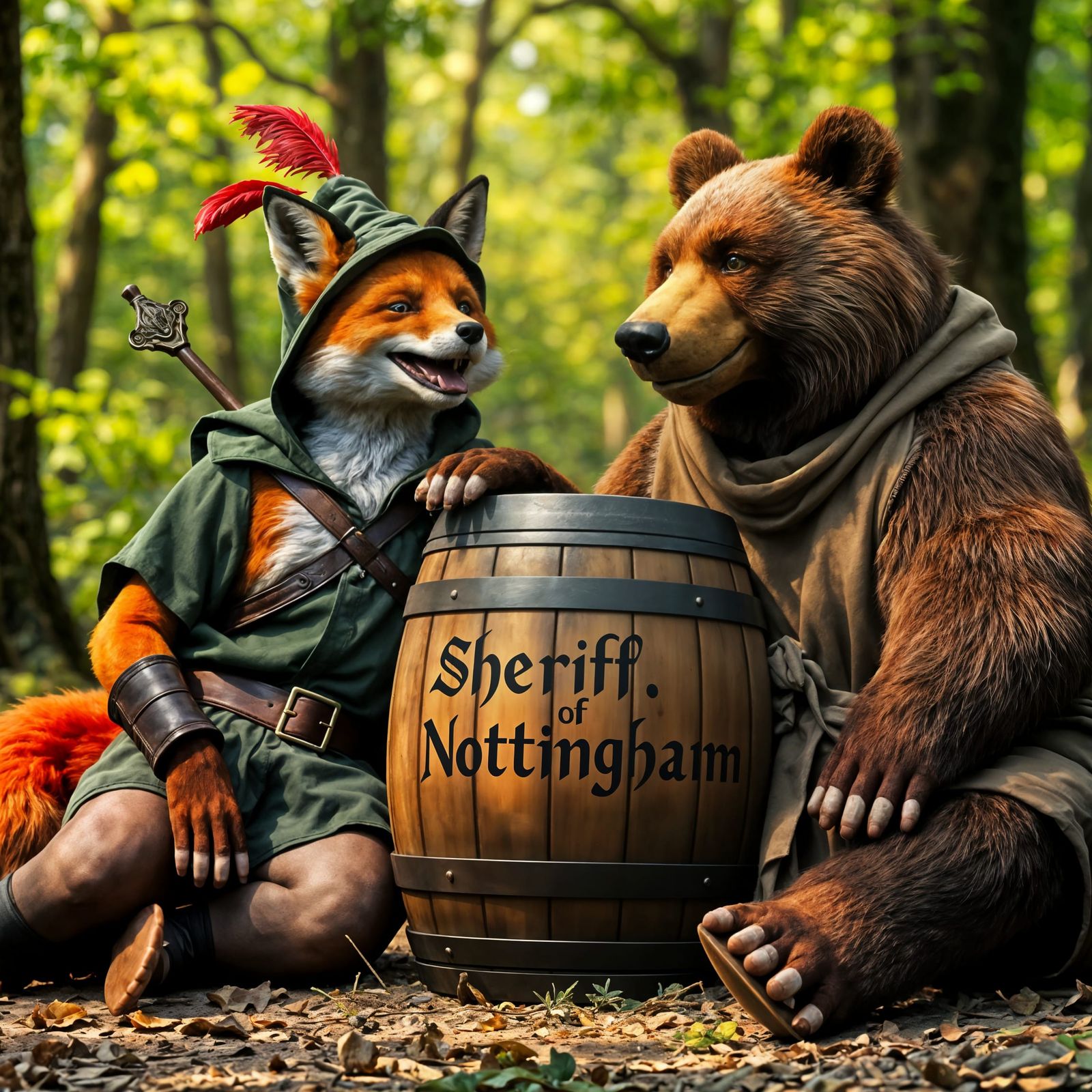 Robin Hood & Brother Tuck enjoying the wine from the Sheriff of Nottingham   by @TheArtizt