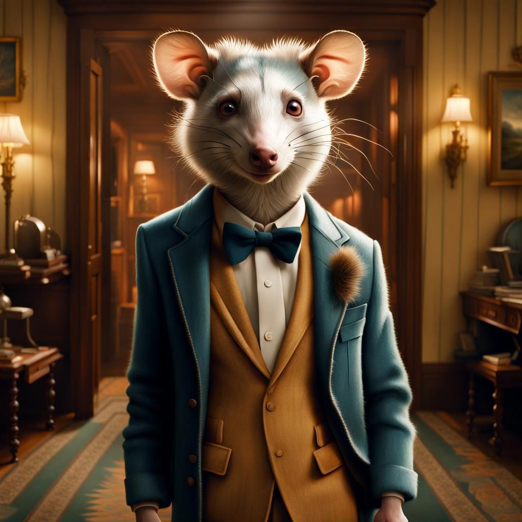 Fantastic Mister opossum, Wes Anderson style, amazingly hype...