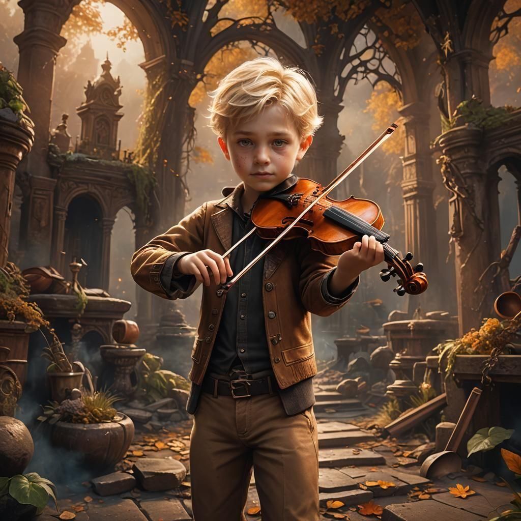 Boy with Violin: Detailed Matte Painting