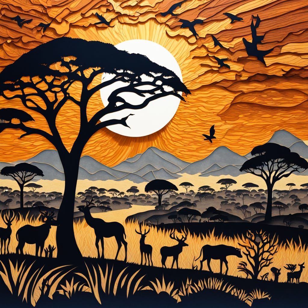 Paper-cut Marquetry Savanna  by @TravellerUK