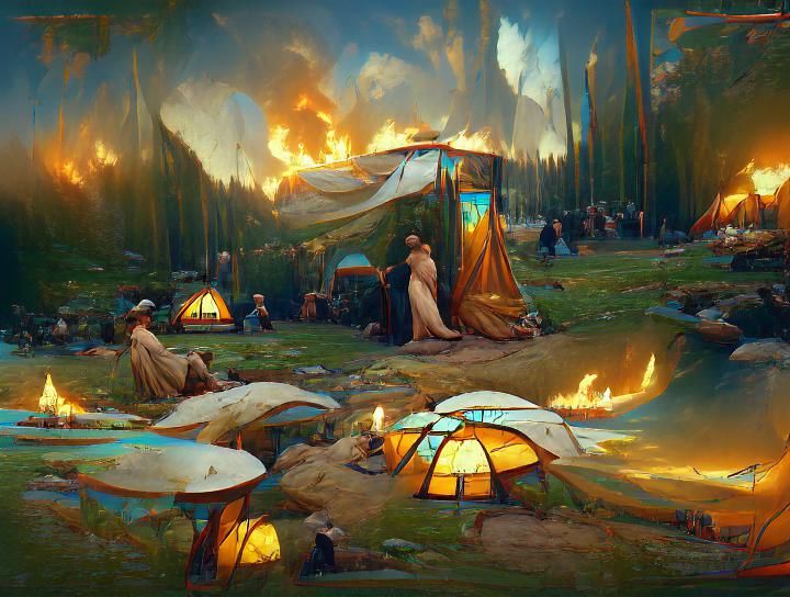 Light my fire campsite 8k resolution concept art hyperdetail...