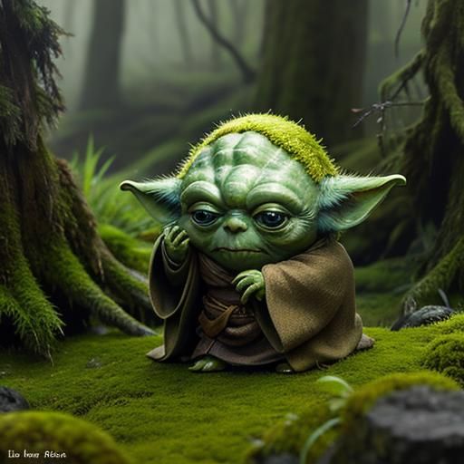 Yoda covered by moss