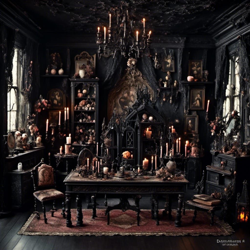 Dark gothic dollhouse <lora:FolknMyth:1.0> 