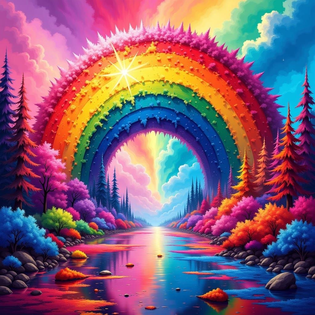 A beautiful colorfull rainbow scene with stunning colors and detail, the scene is vibrant <lora:The Rainbow Game 2-0:0.5> 