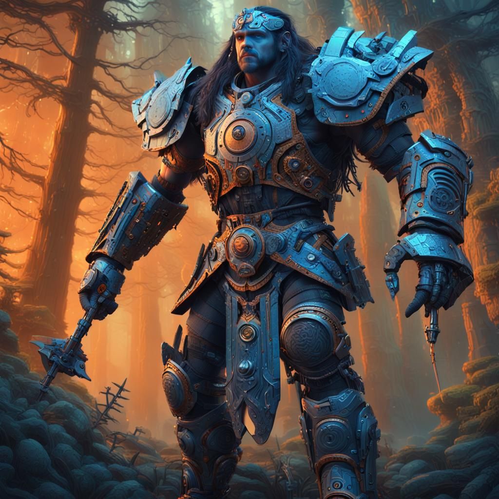 A.i. powered biomechanical barbarian in the style of a norma...