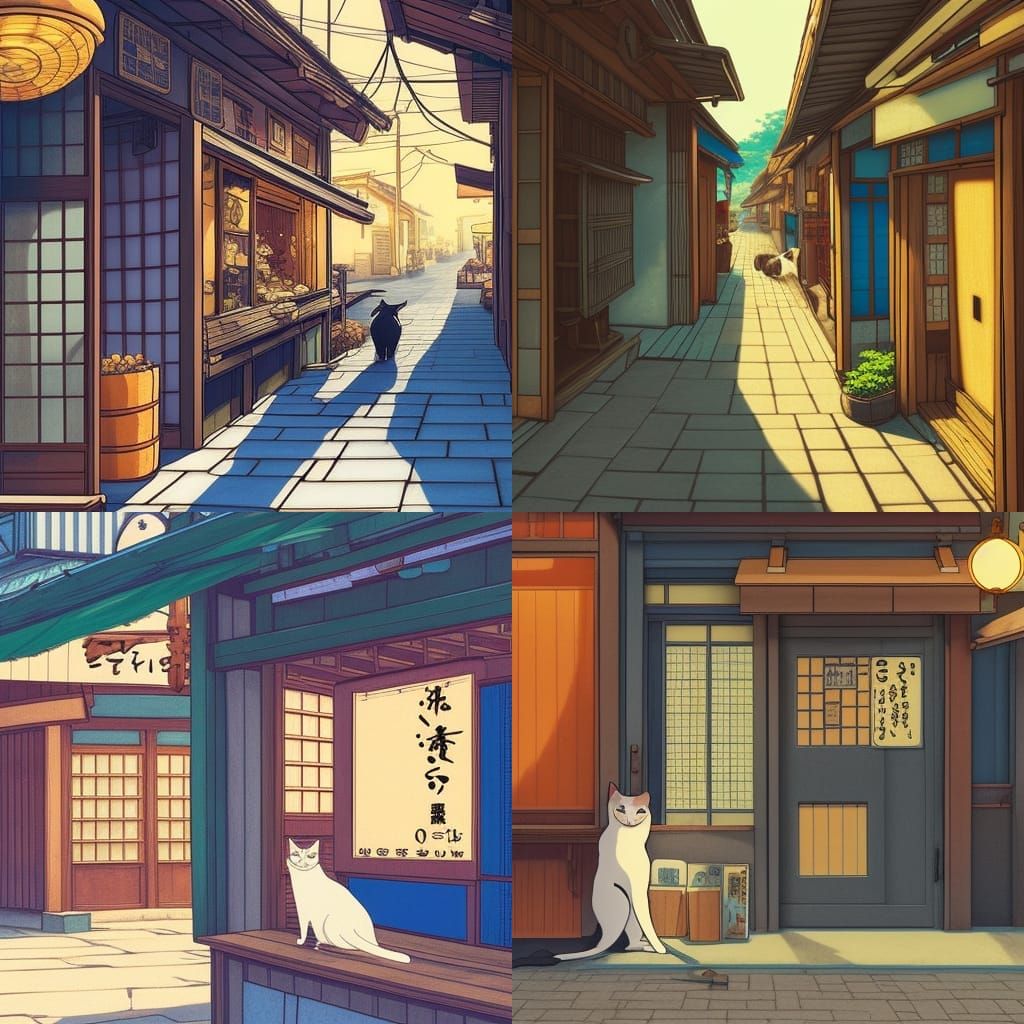 a cat sleeping outside a shop in rural japan