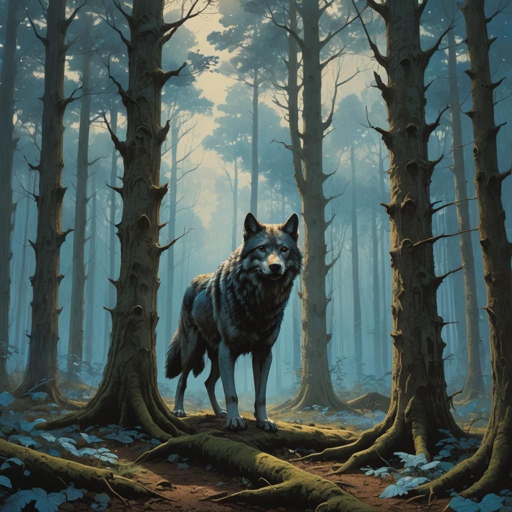 Wolf in Mystical Forest: Fantasy Concept Art