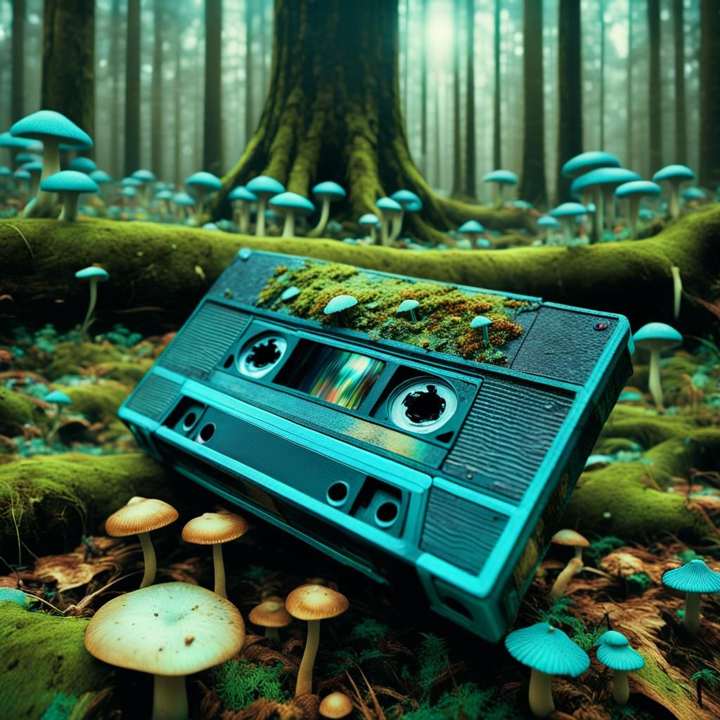 Surreal VHS Tape in Enchanted Forest