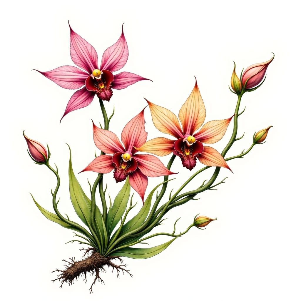 twisted orchids, beautiful , watercolor and ink <lora:floralizer:0.8>