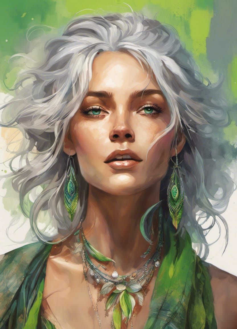 Hyperrealistic Portrait of a Gorgeous Silver-Haired Woman