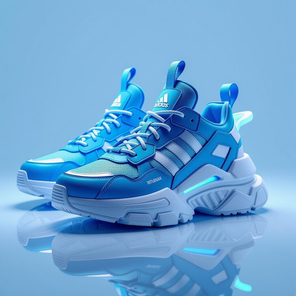 Electric Blue Nitebeak Sneakers in Futuristic 3D Art Style