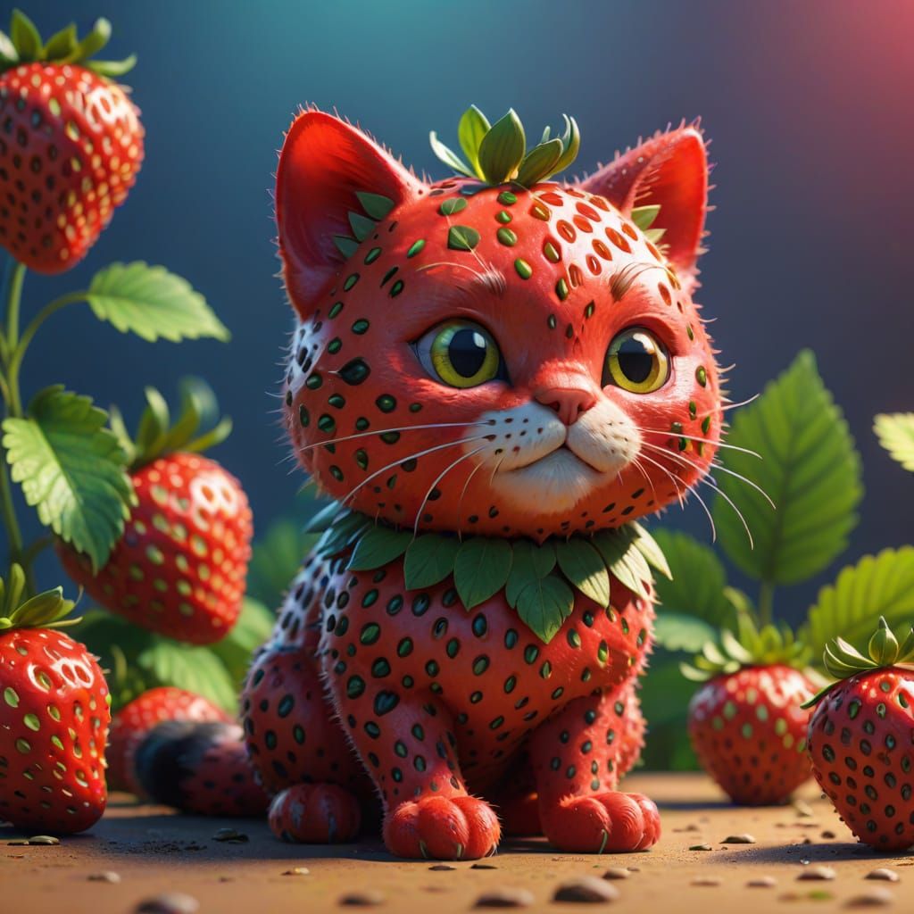 Strawberry Cat  by @Heleanna