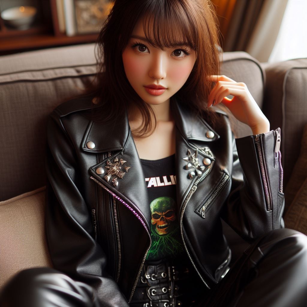 Japanese girl, hard Rock fan in leather