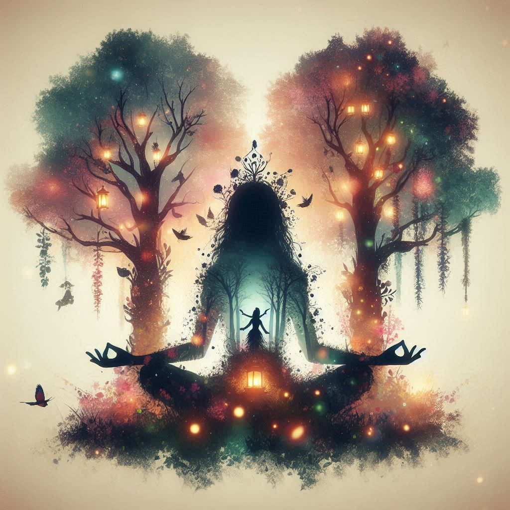 double exposure beautiful fantasy portrait landscape..